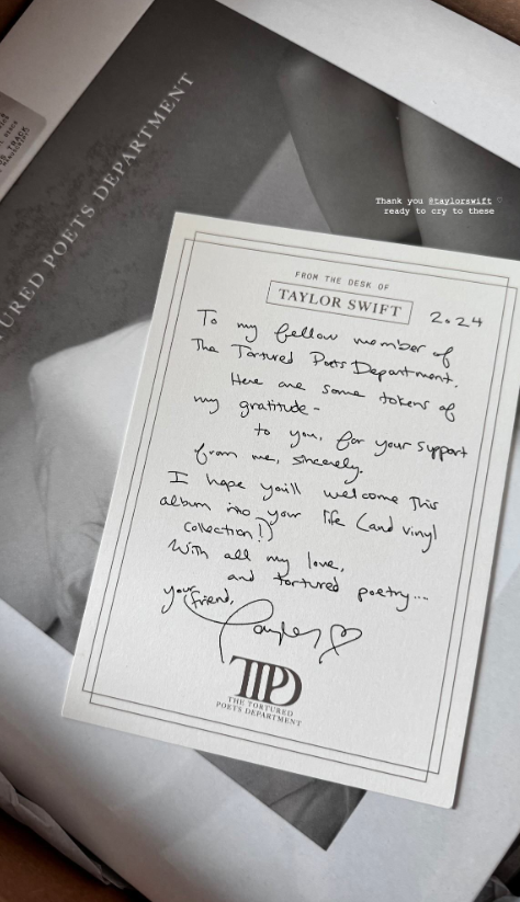 Taylor Swift has sent BLACKPINK's Rosé a copy of 'The Tortured Poets Department'.