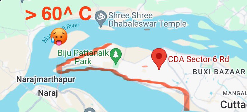 #Odisha #heateave ♨️ ⚠️Wish to feel the heat wave ♨️ ⚠️Make a mid day ride along with that red line ⚠️It’s extremely dangerous to take that route in bike / open vehicles #ClimateEmergency #HeatWave #cuttack #Odisha2050