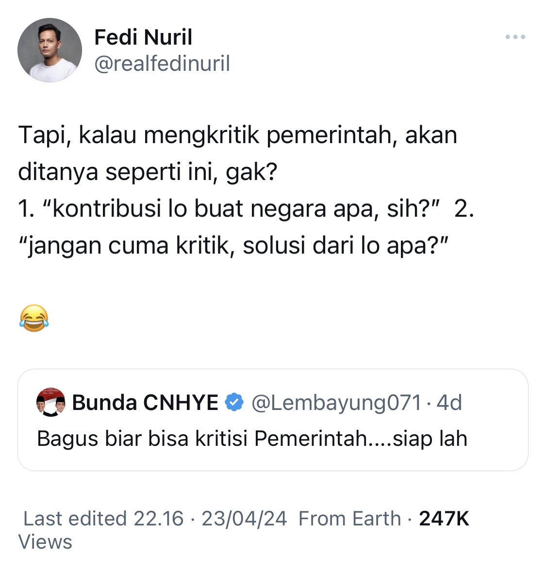 realfedinuril's tweet photo. Kepada produser film horor, saya siap memerankan karakter dukun peramal 😂 https://t.co/BpyFUcm5ls