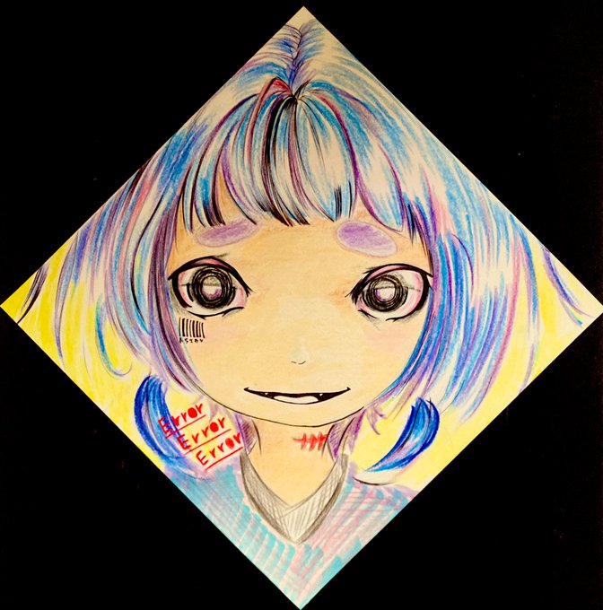 「barcode tattoo blue hair」 illustration images(Latest)