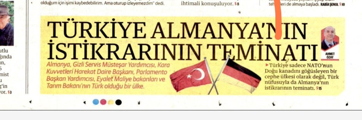 'Η #Γερμανία στα χέρια της #Τουρκίας', λέει άρθρο της φιλοερντογανικής #Yenişafak. Ο υπαρχηγός της γερμανικής υπηρεσίας πληροφοριών, ο διευθυντής επιχειρήσεων του γερμανικού στρατού, ο αντιπρόεδρος της γερμανικής Βουλής και ο υπουργός Γεωργίας της Γερμανίας είναι Τούρκοι.