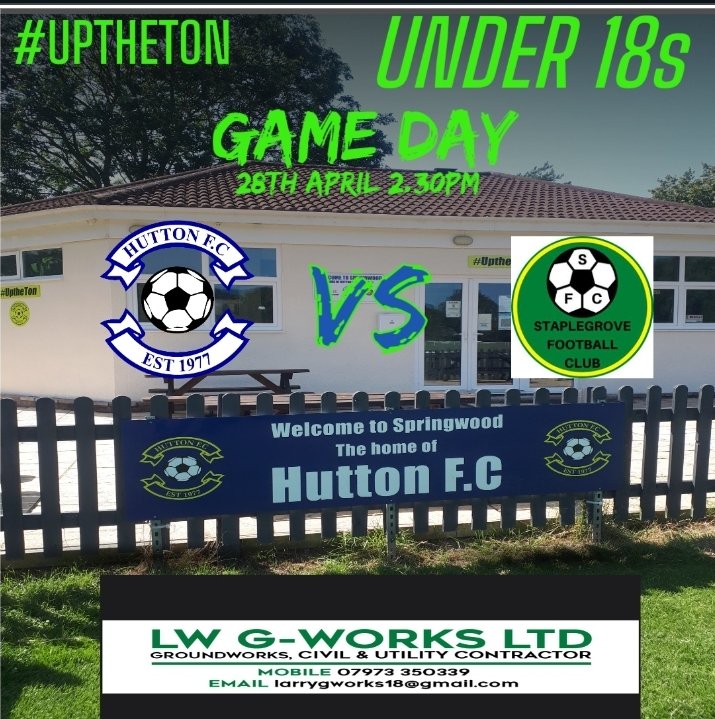 A big title decider at Springwood this afternoon, where our under 18s look to win back to back league titles vs <a href="/Staplegrovefc/">Staplegrove Football Club ⚽️</a> u18s. 
Come down and support the boys 😊💪⚽️🤞

#UptheTon 
#huttonyouth
#Somerset
<a href="/SomersetFA/">Somerset FA</a>