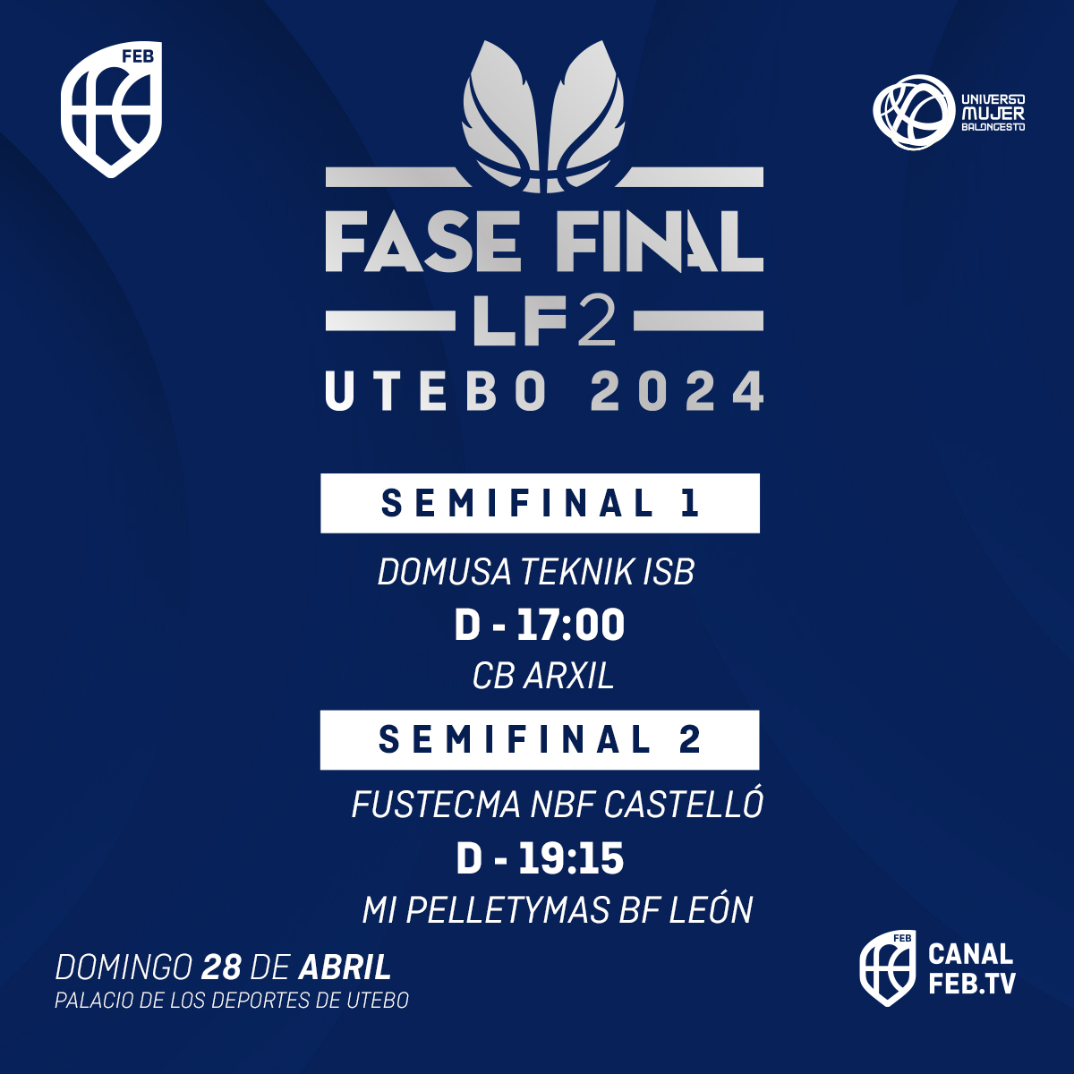 ♀️ #FaseFinalLF2 | Los dos ascensos a la #LFChallenge, en juego esta tarde, en directo @iraurgisb 🆚 @ArxilCb ⏰ 17:00 h. 📺 #CanalFEB @NBF_Castello 🆚 @bfemeninoleon ⏰ 19:15 h. 📺 #CanalFEB