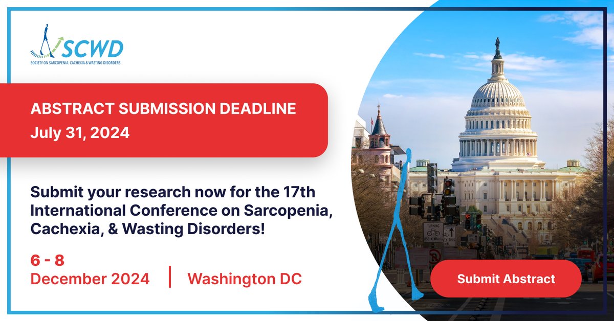 SCWDnews's tweet photo. Abstract submissions for #SCWD24 are now open until July 31, 2024. Follow our guidelines & submit now! π π¬
π - https://t.co/TlQG0ffgai
#SCWDConference2024 #Sarcopenia #Cachexia #WastingDisorders https://t.co/6HBNkp1XM5