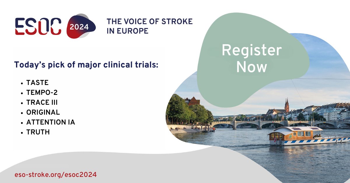 We're thrilled about these major clinical trials that are set to be presented at  #ESOC2024!: ow.ly/6U9850RcSMJ
🔹TASTE
🔹TEMPO-2
🔹TRACE III
🔹ORIGINAL
🔹ATTENTION IA
🔹TRUTH
Register: eso-stroke.org/esoc2024/regis…
#strokeresearch #strokescience #voiceofstroke #stroketwitter