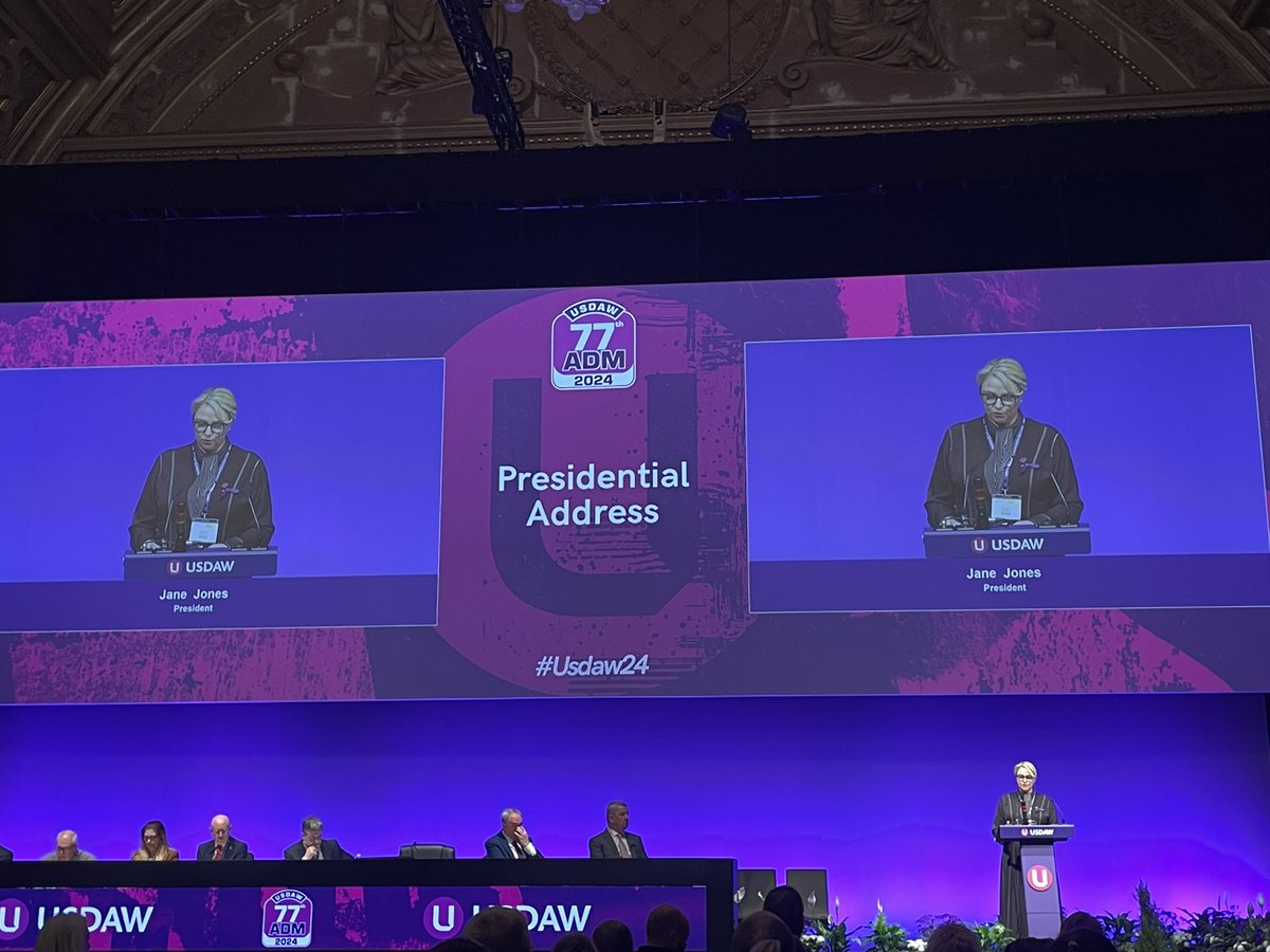 Our President Jane Jones delivering the presidential address. It’s time for change @UsdawUnion is delivering that change for our members with the support of our hard working and dedicated reps.