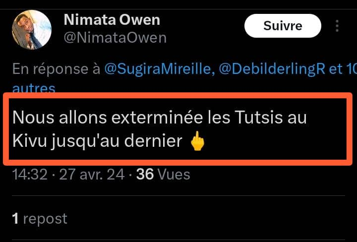 #DRC: 'We will exterminate the Tutsi in Kivu until the last one.' -Hate speeches targeting Congolese Tutsis persist, yet the government of #Kinshasa , led by President #Tshisekedi , remains conspicuously silent. Instead of fostering unity among the Congolese people, this silence…