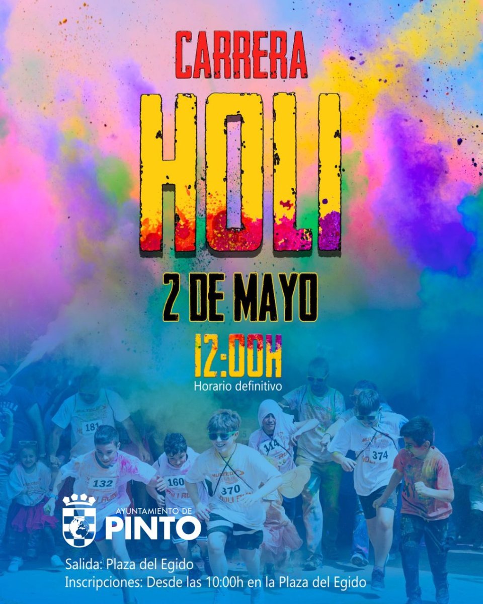 AytoPinto's tweet photo. 🌈 Carrera Holi: ¡Sumérgete en un Mundo de Color!

📅 Fecha: 2 de mayo
⏰Hora de Inscripción: 10:00 h (en la entrada del Parque Egido, frente a la iglesia)
⏱️Hora de Inicio de la Carrera: 12:00 h

#HoliRun #Holi #HoliPinto #Pinto https://t.co/21R8Y07Z8Y