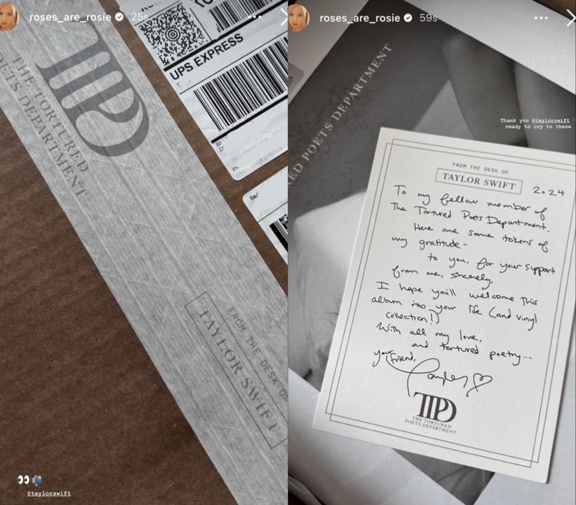 Taylor Swift sends #BLACKPINK's ROSÉ a copy of ‘THE TORTURED POETS DEPARTMENT.’ 🔥