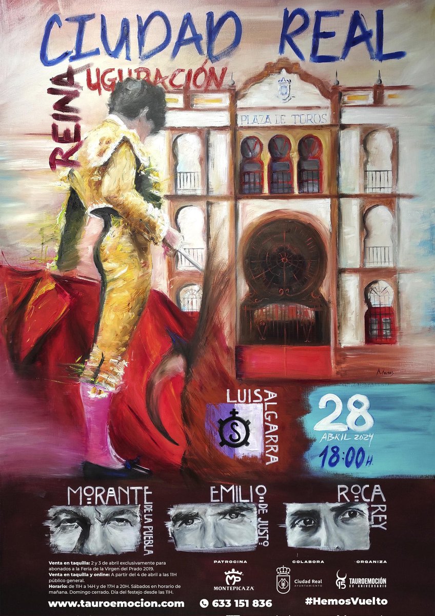 Ciudad Real hoy vuelven los toros a la capital manchega con un cartelazo: Toros de <a href="/Luis_Algarra/">GANADERÍA LUIS ALGARRA POLERA</a> para Morante de la Puebla, <a href="/EmiliodeJusto/">Emilio de Justo</a> y <a href="/RocaRey/">Andrés Roca Rey</a> <a href="/portaltaurino/">Portal Taurino</a>