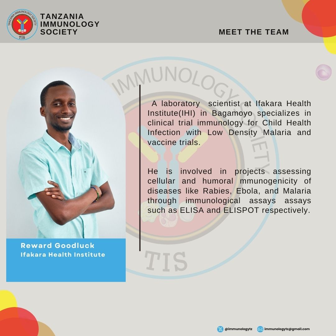 Meet @lyimo_reward A lab scientist at @ifakarahealth. Specializing in clinical trial immunology with key focus on assessing immunogenicity of Malaria, Rabies and Ebola vaccine candidates using immunological techniques #Vaccinesresearch #Immunology @iuis_online @FAISAfrica