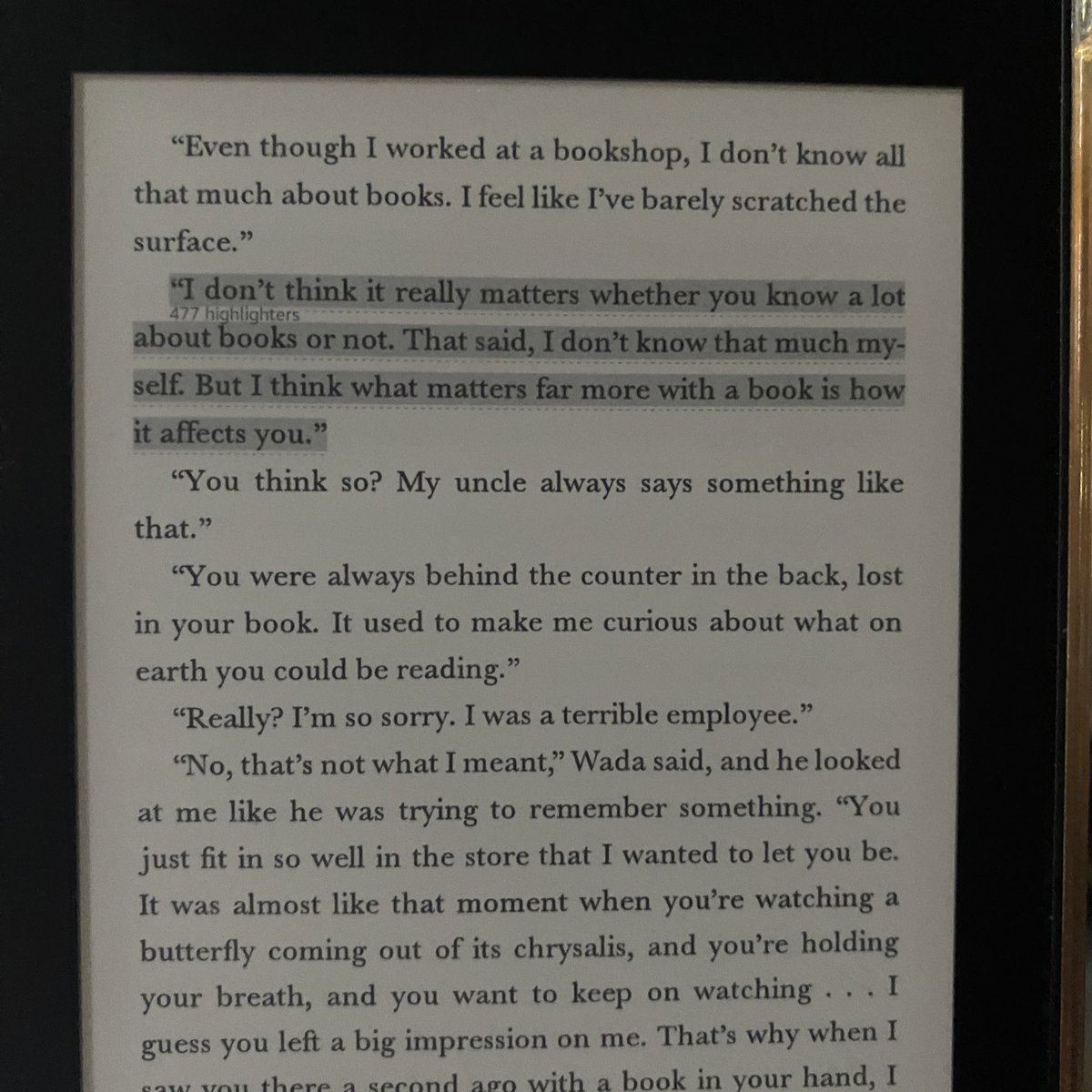 'i don't think it really matters whether you know a lot about books or not. that said, i don't know that much my-self. but I think what matters far more with a book is how it affects you.'