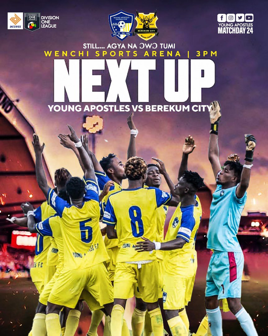 We welcome @BerekumCity_FC to our renowned grounds where our dedicated fans continuously cheer at #WenchiTownpark. Our sole goal is to regain our first place by securing a victory. ✅🔥🙏🙏❤️ @DivisionOneGH @AnimSammy @AccessBankGhana