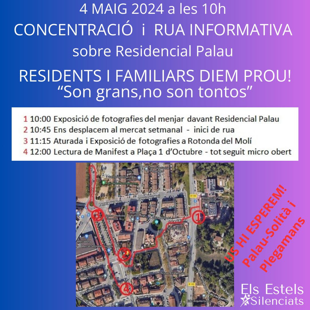 Dissabte 4/05 us esperem davant @Residencialpala Veure programa 👇🏿 @som3cat @rtvenoticies @RadioPalau @diariARA @elperiodico @agenciaacn @Laura_CamposF @aramateix @sindicdegreuges @jorditurull @dsocialscat @carlescampuzano @lltorrens @OriolAmoros @catmresidencias @SindicatoSad