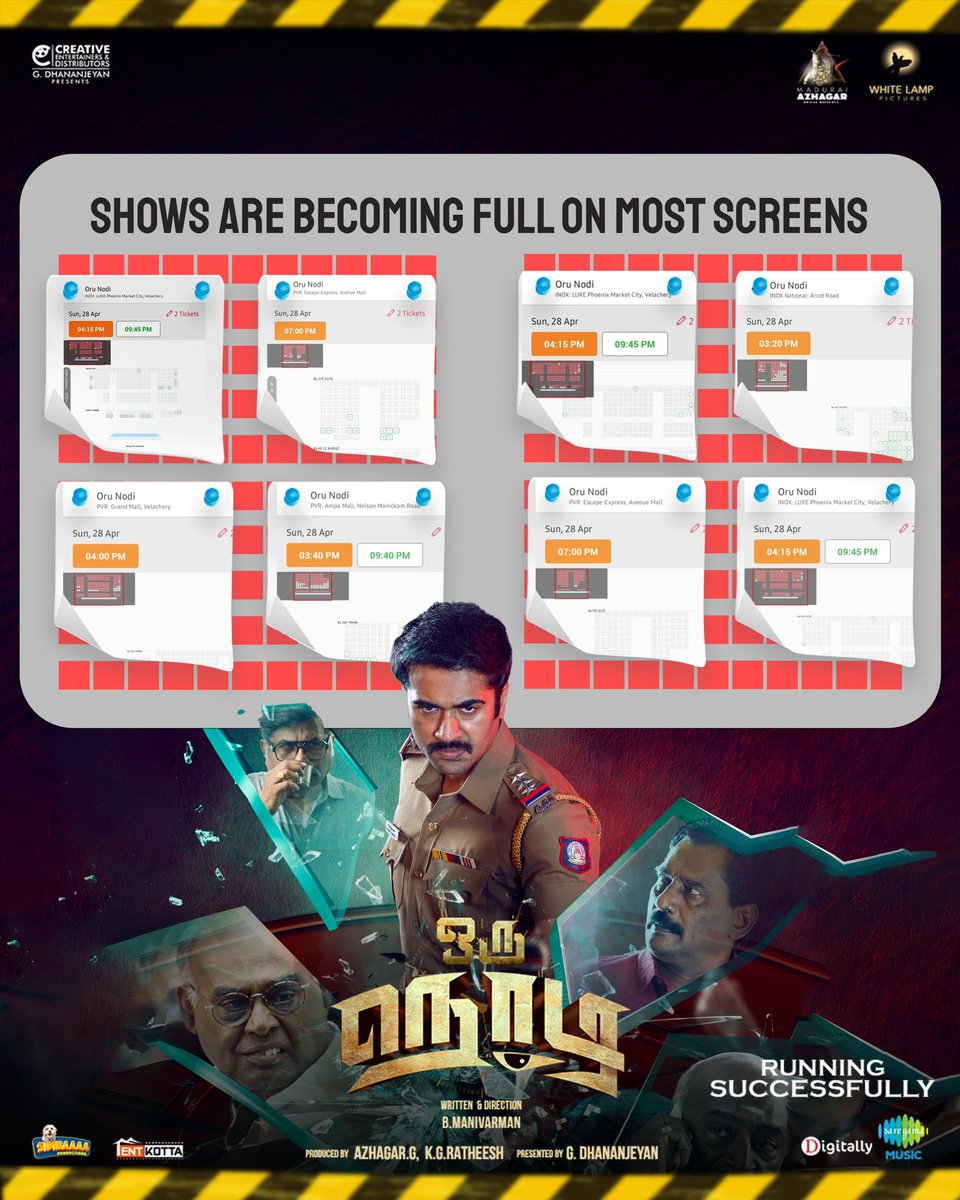 #OruNodi picks up & gets good response from audience at Theatres. Shows are becoming full on most screens. 💥 In Cinemas Now #ஒருநொடி ⏰ @TamanActor @ManiVarman23 @dhananjayang @creativeent4 @White_lampoffl @sanjayyy_music @guru_sgs @kg_ratheesh2 @cablesankar @saregamasouth