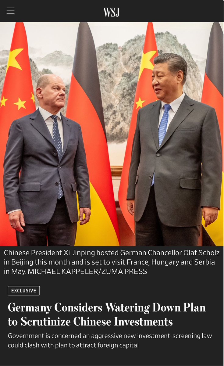 Germany is considering scaling back plans to step up government scrutiny of Chinese investments, the latest example of how a country deeply intertwined with — and increasingly conflicted about — China is pulling its punches as others get tougher on Beijing. Germany is bending…