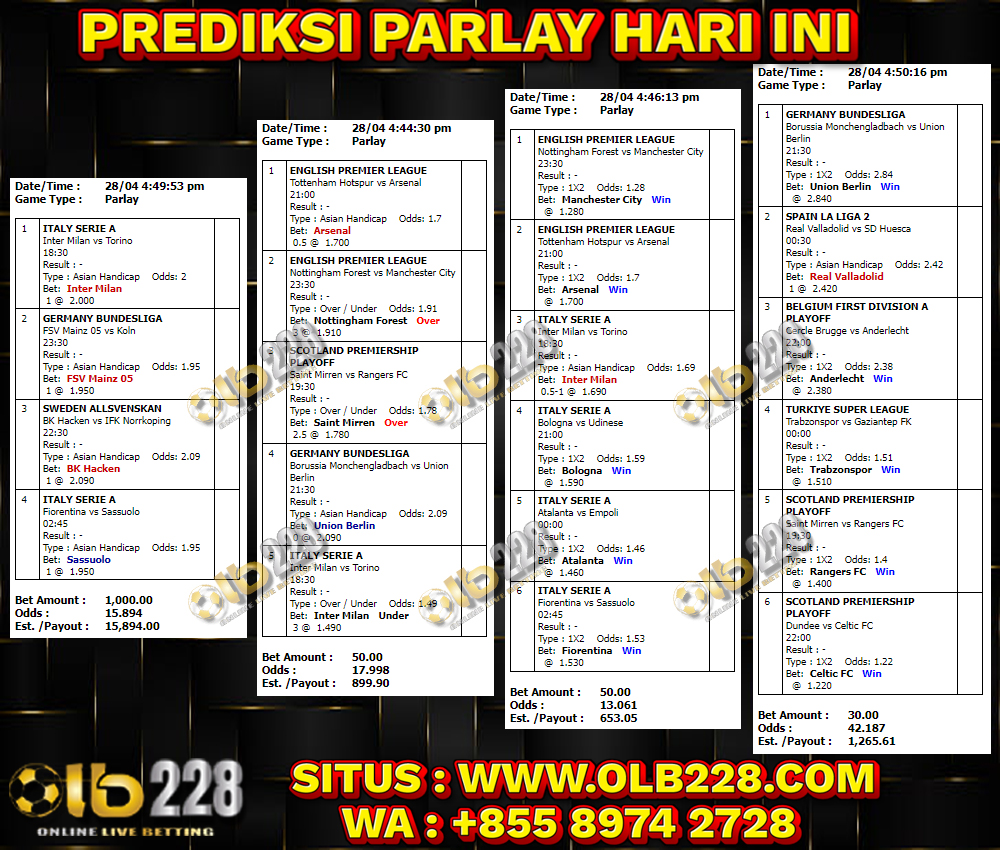 PREDIKSI PARLAY HARI INI   
#MIXPARLAY #bola #prediksibola #prediksiparlay #prediksibolamalamini #prediksibolahariini #parlaymalamini #parlayhariini #parlayakurat #parlayjitu #beritabola #beritabolaterbaru #beritabolaterkini