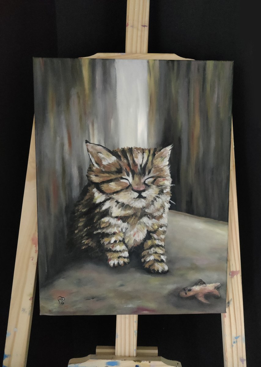 'Spooky Kitty', an oil painting on canvas, artist: Luna Smith. #animals #catnap #CatsLover luartgallery.com/art/SpookyKitty