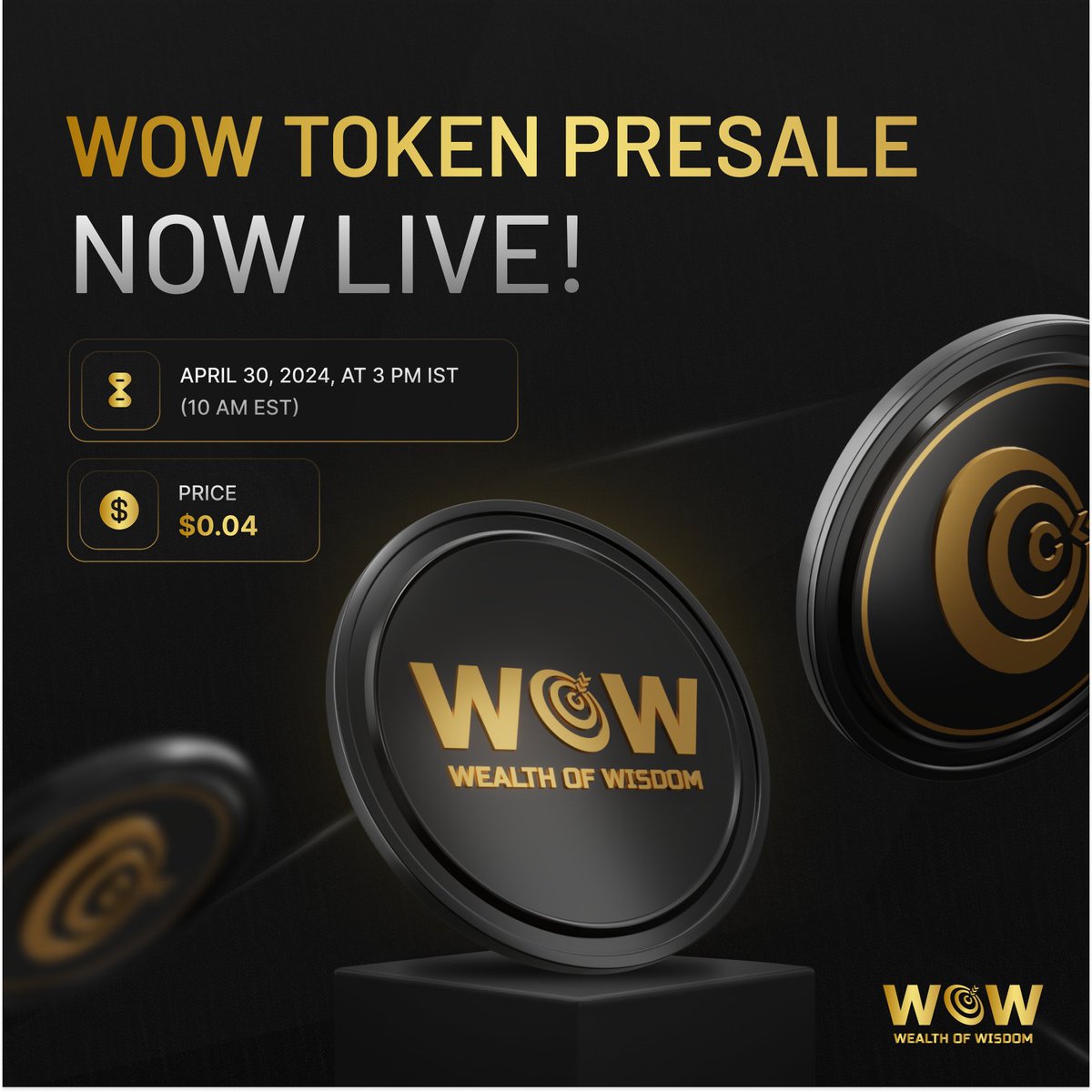 🔥 WOW Token Presale Now Live! 🔥
💵 Price: $0.04
🕒 Ends: April 30, 2024, at 3 PM IST (10 AM EST)
Don't miss out—get your WOW Tokens before it's too late! ⏳ #WOWToken #CryptoPresale
Act fast and secure your future in crypto! 🚀✨