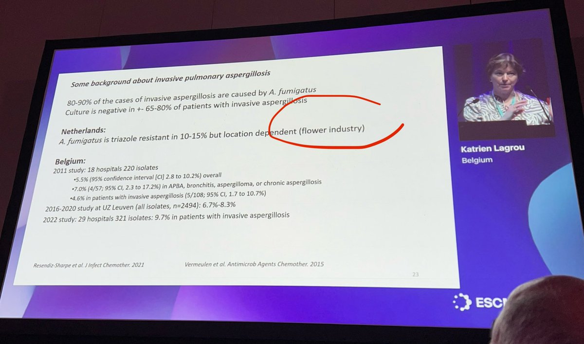 Fungizide-use in the flower industry causes rather high Azole-resistance rates in Aspergillus in the Netherlands 😳

#ECCMID2024 #ESCMIDGlobal2024