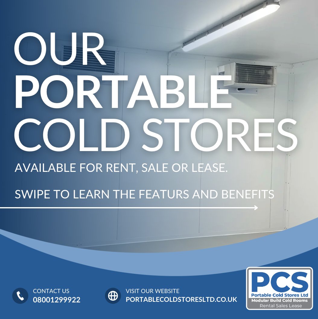 Swipe to learn the features and benefits of our portable range of cold stores.➡️

Our portable cold stores offer a larger pallet capacity and are delivered on the back of a lorry via crane/Hiab. 
#PortableColdStores #PortableColdRoom #ColdRoom #ModularColdRoom #NationwideColdRoom