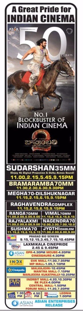 MoviesUpdatez's tweet photo. #7YrsForIndianIHBaahubali2

Hyd, Sudarshan35 63 Days Run. Replaced With #Jayadev 

RTC X-Roads Closing Gross 3,64,18,146

#Prabhas @MsAnushkaShetty @RanaDaggubati @meramyakrishnan @mmkeeravaani @DOPSenthilKumar @Shobu_ @arkamediaworks 

A Film By @ssrajamouli #Baahubali2 https://t.co/EvaqdO3oaP