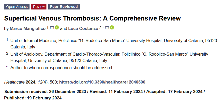 ☀️#HotPaper #mdpihealthcare✔️ 'Superficial #Venous #Thrombosis: A Comprehensive Review' 📌Find the full paper here: mdpi.com/2227-9032/12/4…