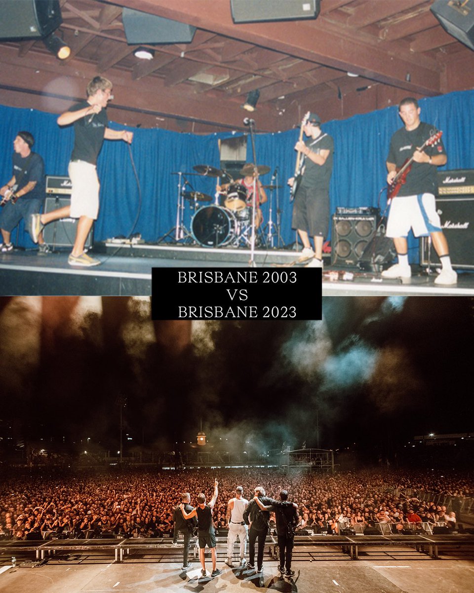 Brisbane 2003 vs Brisbane 2023 Brisbane was the first place we ever played outside of Byron. It’s always been a special city to us. Presale tickets for our second Brisbane + Melbourne shows go online tomorrow morning. Don’t miss out! Link in our bio for presale sign up 🎟️