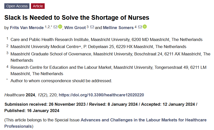 📣Today we share #Article 'Slack Is Needed to Solve the Shortage of Nurses' 🧐by Frits Van Merode et al. @MaastrichtU 📌Link: mdpi.com/2227-9032/12/2…