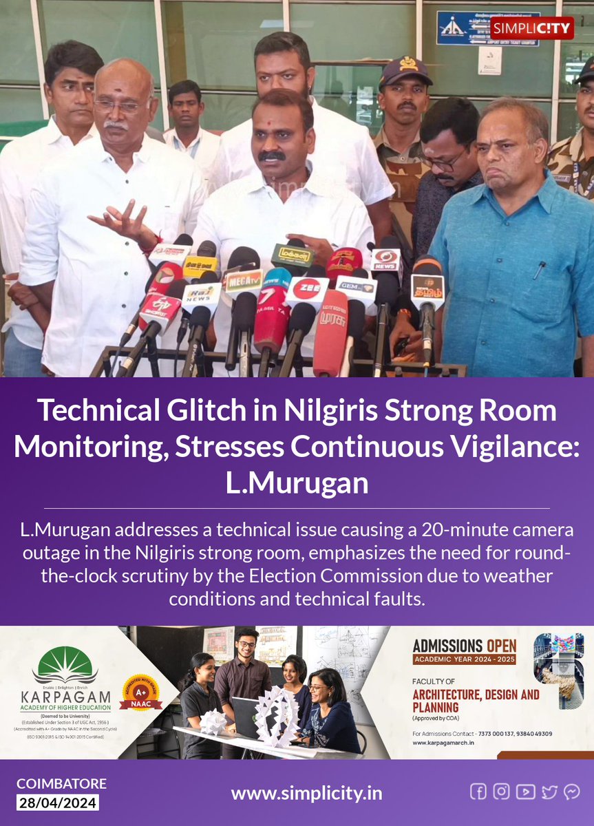 Technical Glitch in Nilgiris Strong Room Monitoring, Stresses Continuous Vigilance: L.Murugan simplicity.in/coimbatore/eng…