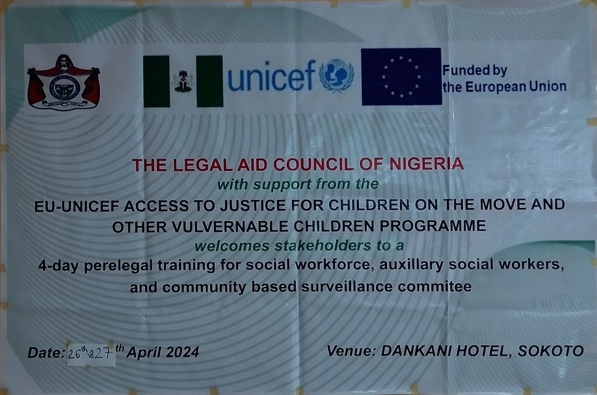 " Recently, our team attended a 2-day Paralegal &amp; Auxiliary Social Workers Training by Legal Aid Council of Nigeria &amp; funded by UNICEF. Representing the CPN Sokoto, we aim to enhance child protection &amp; access to justice in Sokoto State. #ChildProtection"