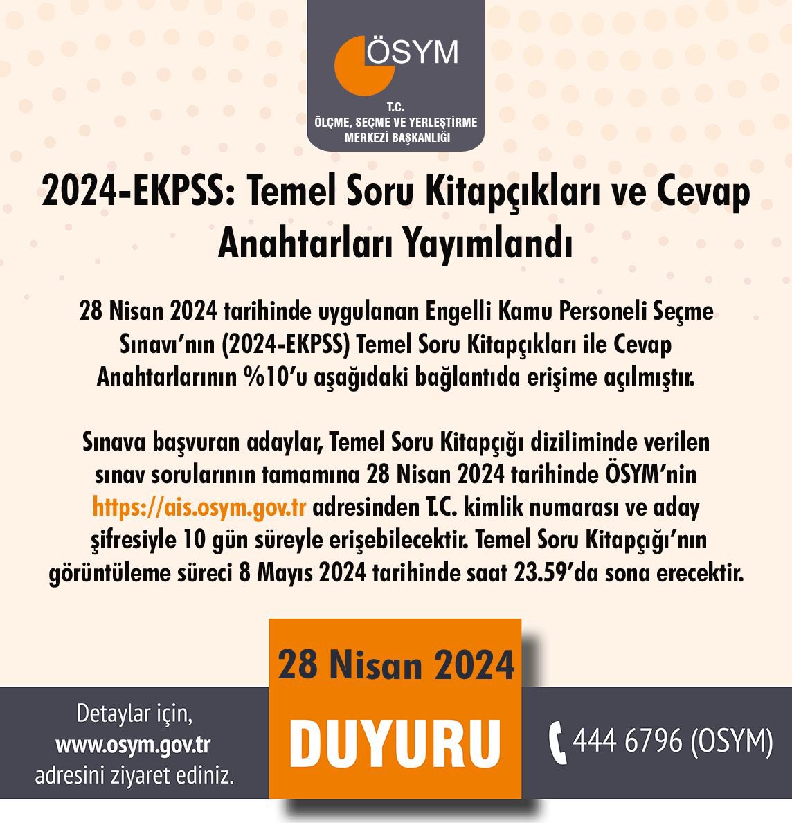 2024-EKPSS: Temel Soru Kitapçıkları ve Cevap Anahtarları Yayımlandı osym.gov.tr/TR,29342/2024-…