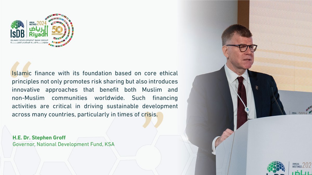 H.E. Dr. Stephen Groff highlights the transformative power of Islamic finance in driving sustainable development worldwide. 
#IsDBAM2024 #50YearsOfImpact