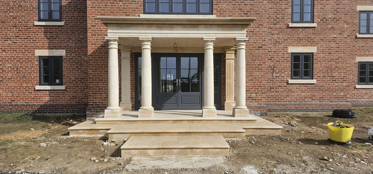 My company has just finished manufacturing and fitting this stunning portico in Ancaster limestone. #stonemasonry #stone