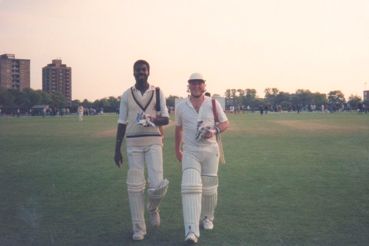 On This Day in 1988 at Aigburth - @DerbyshireCCC beat Lancashire in a B&H Cup game. Needing 61 off 36 balls, I went to the toilet in readiness for the drive home...John Morris and Michael Holding got the 61 runs off 28 balls and I was back in time to get this happy shot...