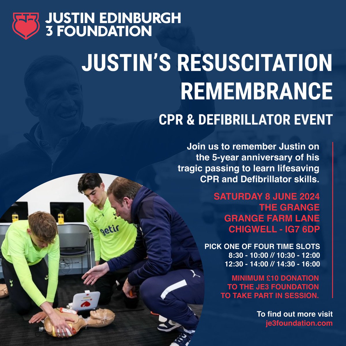 EVENT | As we approach the 5th anniversary since our wonderful Justin’s passing, @je3foundation is proud to announce ‘JUSTIN’S RESUSCITATION REMEMBRANCE ‘❤️ Please join us to remember Justin on this day and to learn vital resuscitation skills. 🔗 je3foundation.com/justinss-resus…