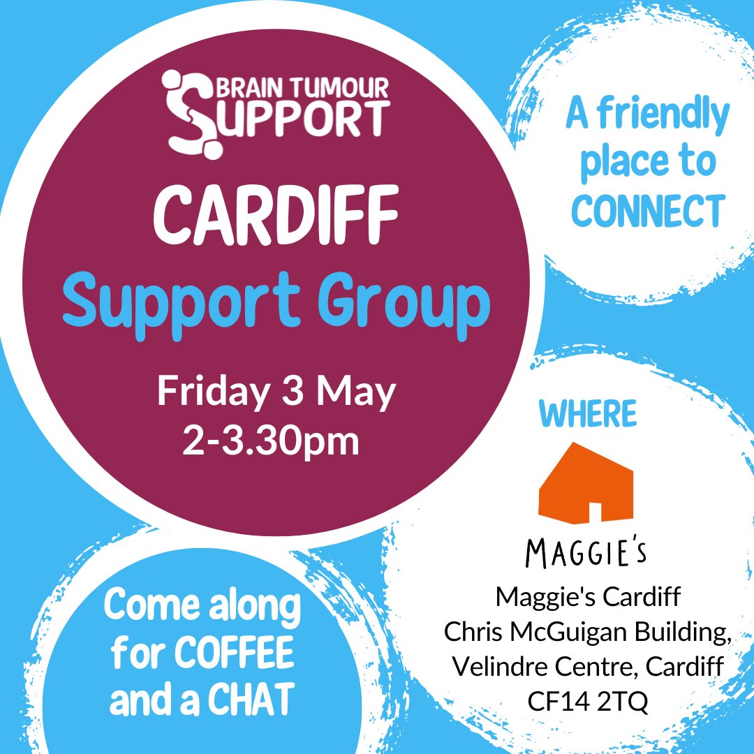 Brain Tumour Support 💙 (@braintumoursupp) on Twitter photo We are back in Cardiff on Friday for our next face-to-face group.
It is a friendly, relaxed session where we love to meet you for a coffee and a chat.
To find out more please call 01454 422701 or email support@braintumoursupport.co.uk
#braintumoursupport #supportgroup We are back in Cardiff on Friday for our next face-to-face group.
It is a friendly, relaxed session where we love to meet you for a coffee and a chat.
To find out more please call 01454 422701 or email support@braintumoursupport.co.uk
#braintumoursupport #supportgroup