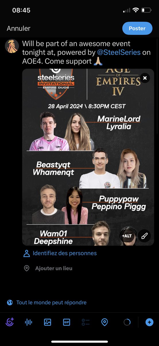 I will be part of an awesome event powered by <a href="/SteelSeries/">SteelSeries</a> tonight on AOE4 ! Come support 🙏🏼