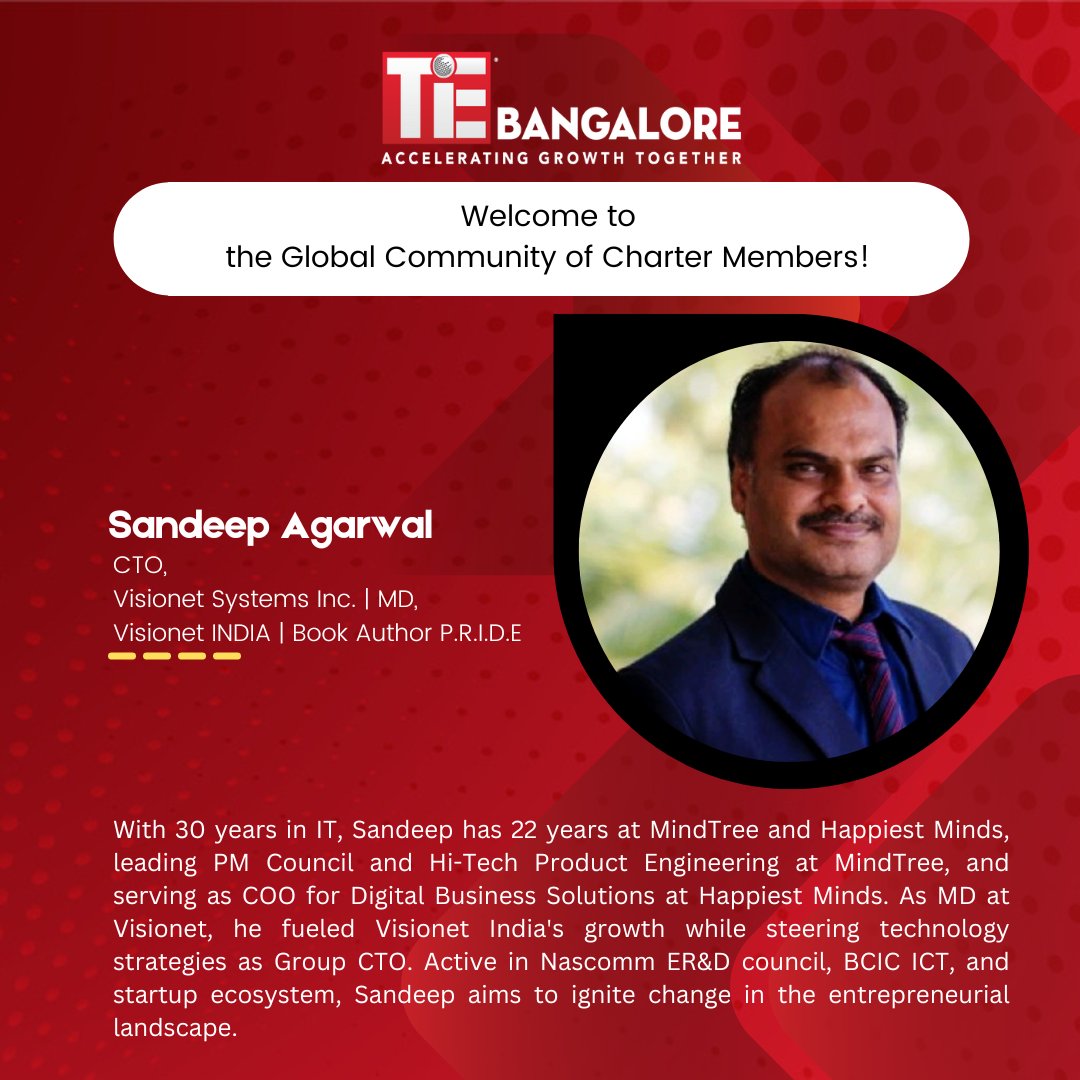 We are delighted to welcome our Charter Member, Sandeep Agarwal CTO Visionet Systems Inc.