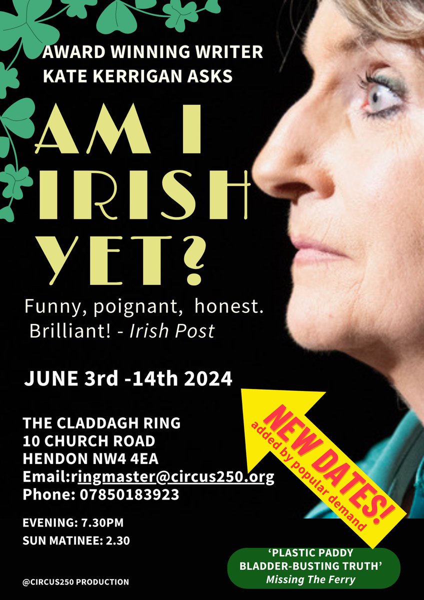 ‘I wanted to loved by my fellow Irish but instead every time I opened my English-accented mouth they said - “ But where are you really from?”’ LAUGH OUT LOUD FUNNY. BOOK - ticketsource.co.uk/am-i-irish-yet…  @IrishinLondon @irishinbritain @londonirish @katekerrigan @LondonTheatre1