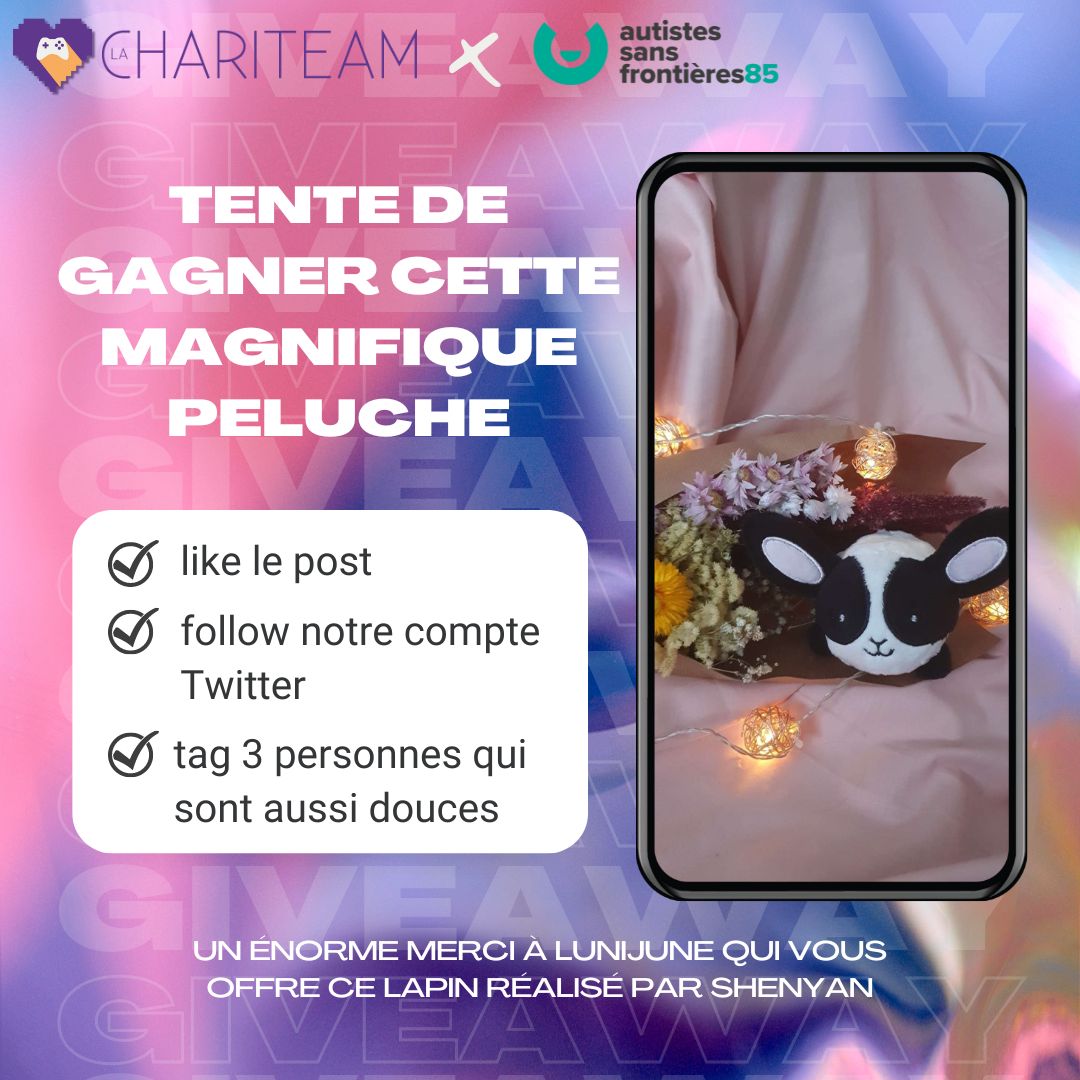 Dernier Giveaway et pas des moindres ! 🎁 Suivez les instructions ci-dessous pour avoir une chance de gagner. Tirage au sort : Dimanche 28 avril 2024 à 20h Merci à @LuniJune d'offrir cette beauté et merci à @Shenyan_Craft d'avoir fabriqué ce magnifique lapin 💜