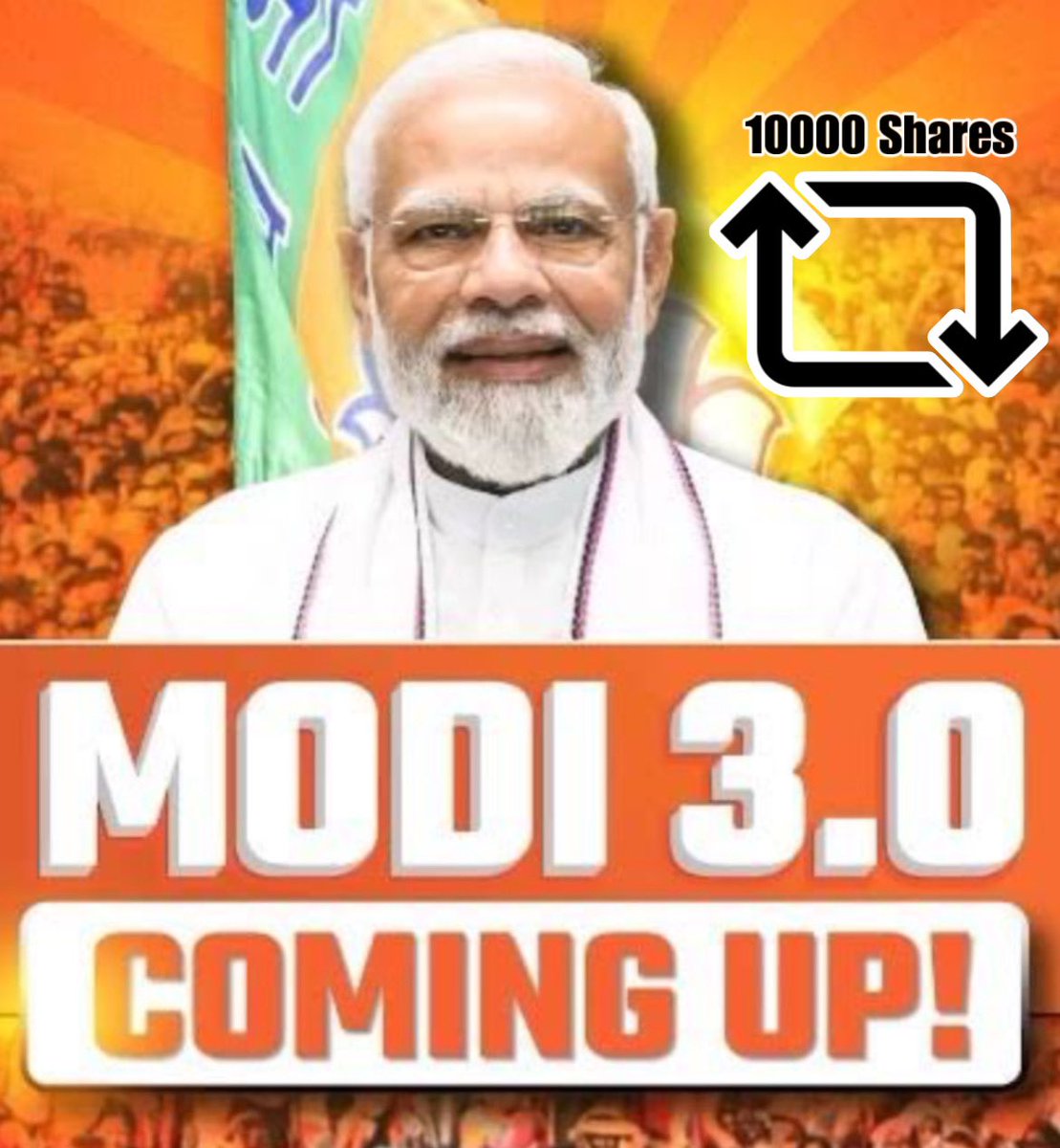 Modi 3.0 Target 10000 Retweets! Let's do it, Saffron Army🔥🚩 Tag to 10 Friends and Continue this Abhiyan #ModiKiGuarantee #ModiAgainIn2024 #ModiMattomme #ProfSRK @narendramodi @narendramodi_in @AmitShah @AmitShahOffice @JPNadda @myogiadityanath @rajnathsingh @SudanshuTrived