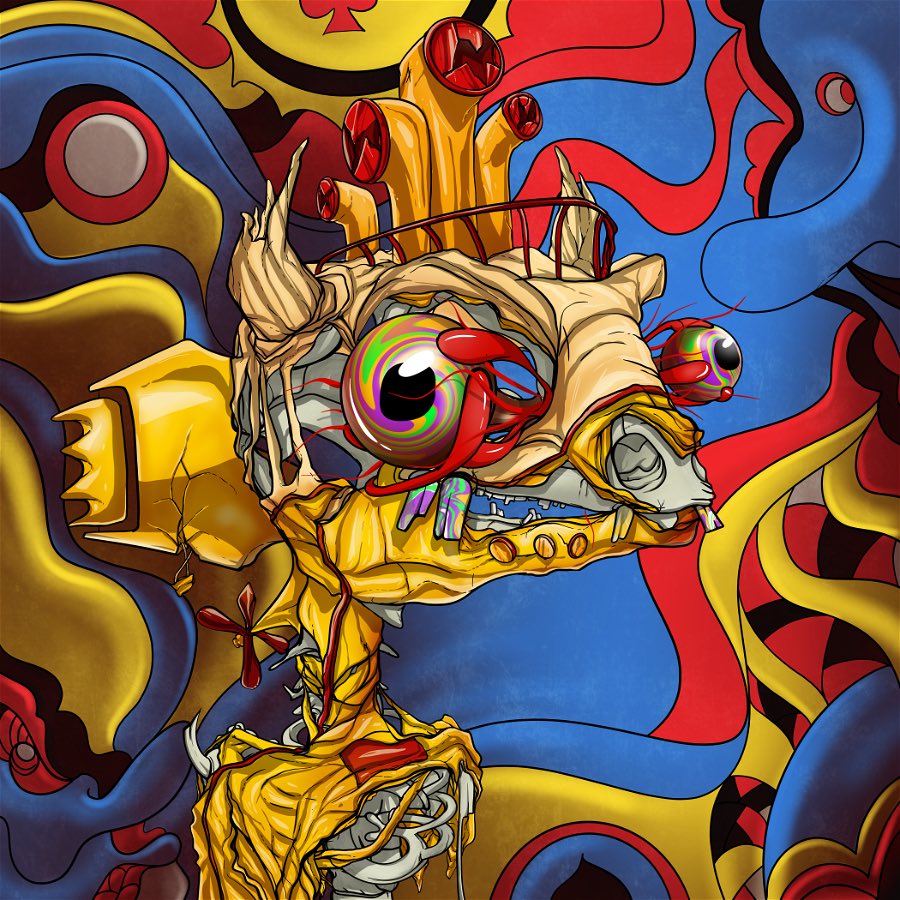 WallyFlyer's tweet photo. The @gekofam Yellow Submarine stack continues on @Algorand! Look at this epic “Los Tios Muertos” by @mamageko69 I was lucky enough to buy a custom ticket. No surprise, Mama crushed it!! This collection now grows to 4. Check the rest out below! It’s been a fun journey 🦎 #Gekofam https://t.co/Gm4OuOfuCz