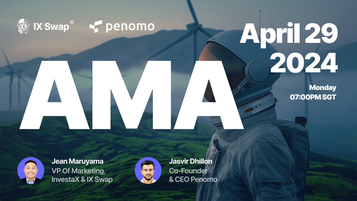 The fight for climate change has never been more apparent. Leading the fight for a greener future is IX Swap partner, @penomoprotocol Join tomorrow's AMA to understand how capital financing of renewable assets changes the tides. 📅Apr. 29, Monday ⏰7PM SGT…