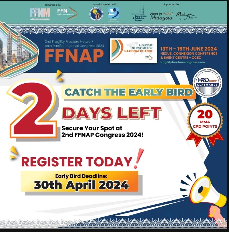Early Bird & Successful Abstract Submitters Registration Ends in 2 DAYS! Secure your spot at FFNAP with discounted rates. fragilityfracturecongress.com/sign-up