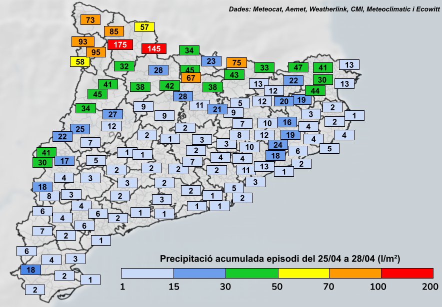 Mapa de pluja recollida des que vam iniciar aquest període inestable, és a dir, de dijous fins ara. GRAN regada al Pirineu, sobretot a les cotes altes i capçaleres, i a punts de l'Alt Empordà, Segrià, Pallars Jussà... tot plegat a l'espera d'una ploguda més extensa DEMÀ.