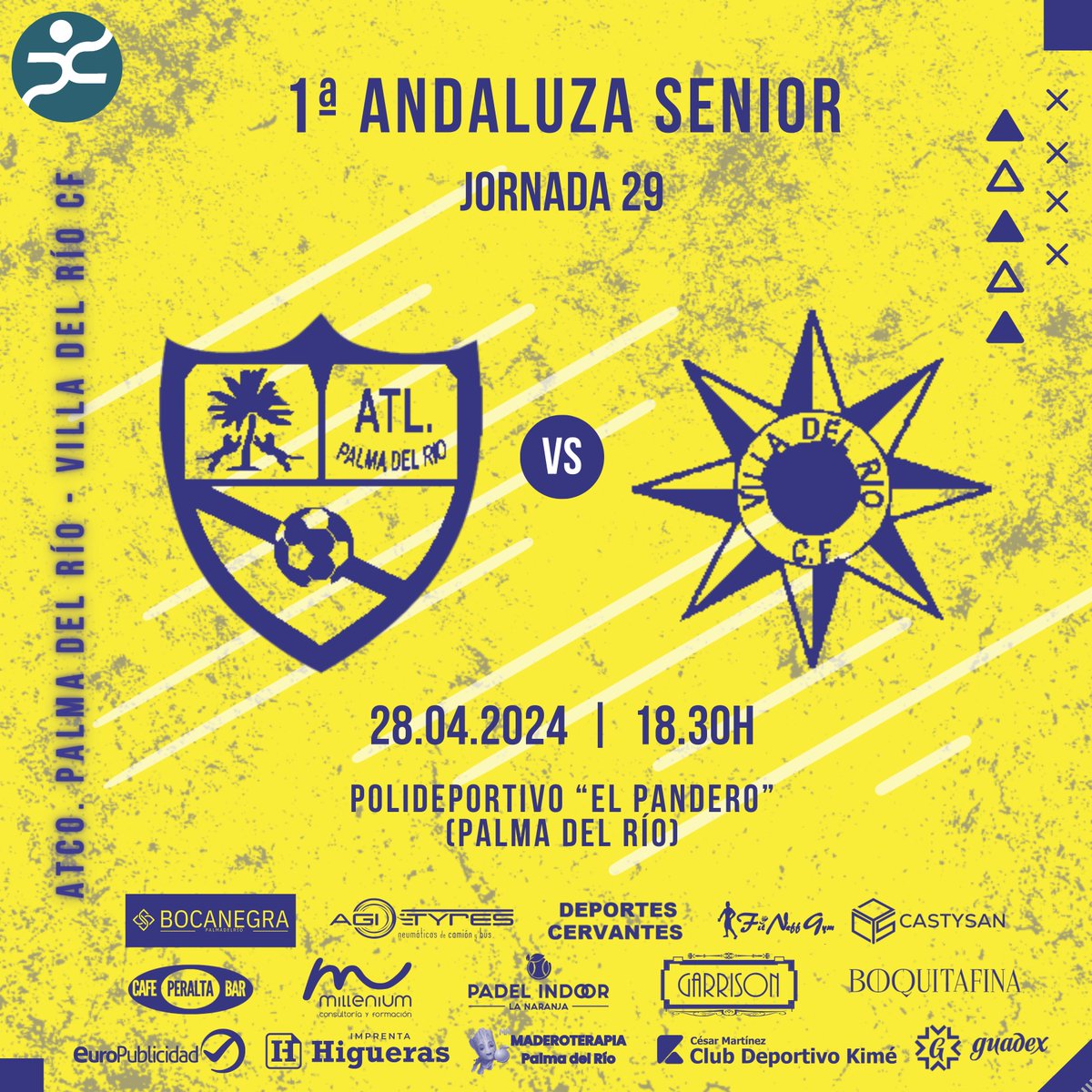 ⚽️💛💙 Fútbol | ¡Hoy juega el @AtcoPalmadelRio sénior en casa!

🏡 Nueva jornada liguera, esta vez frente al tercer clasificado, @VILLADELRIO_CF 

Con tan solo dos puntos de diferencia, e igualado con @penarroyacf1947 , los amarillos buscarán ganar el factor campo.

#palmadeporte