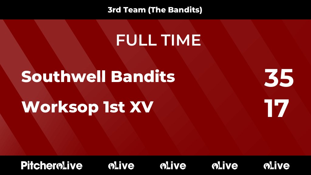 FULL TIME: Southwell Bandits 35 - 17 Worksop 1st XV The Bandits finish the season with a bang! Great game, big squad, good bunch of opposition lads and a very satisfying win to round off the season southwellrfc.com/teams/4245/mat…