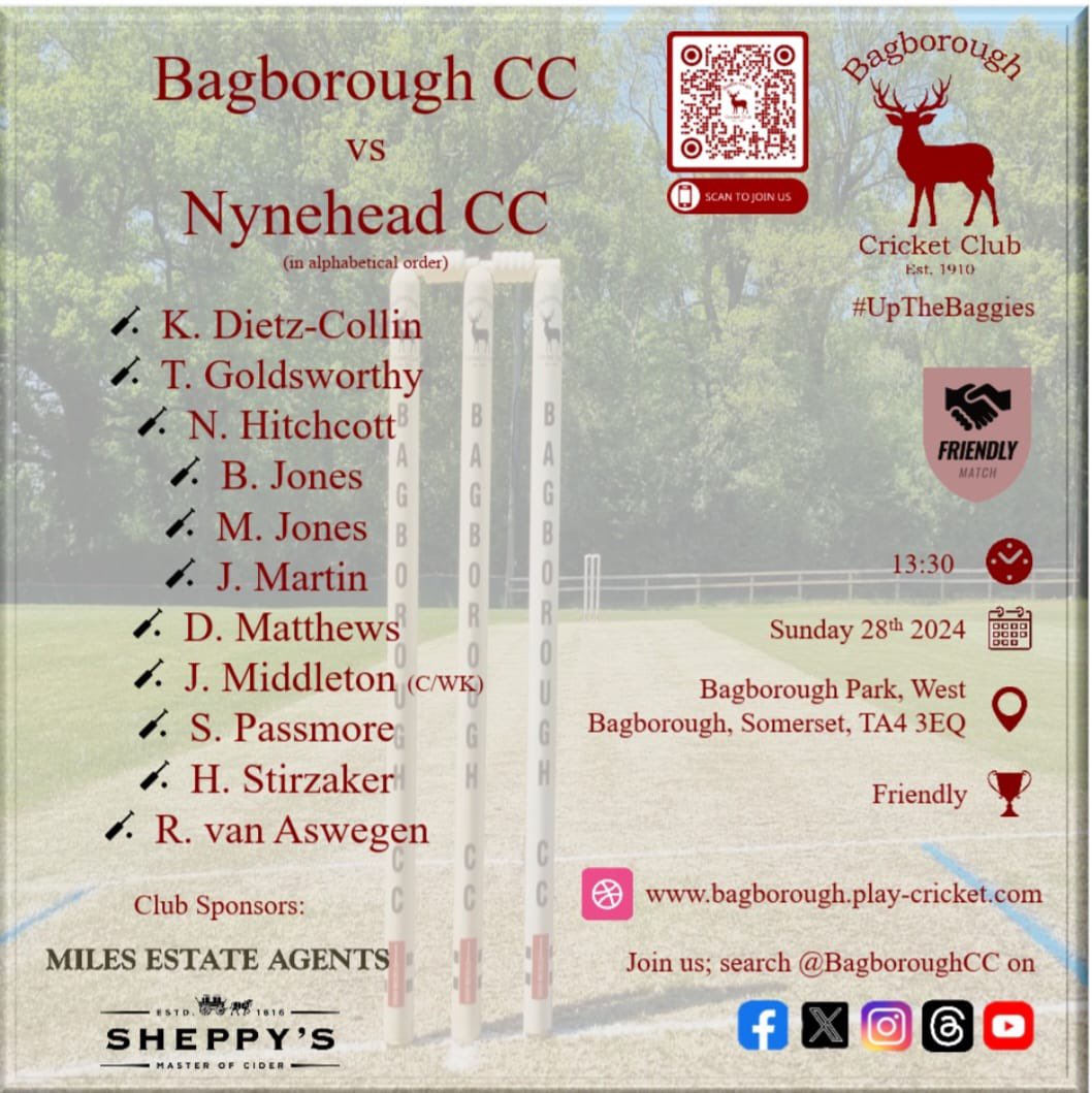 BagboroughCC's tweet photo. We welcome @NyneheadCC to Bagborough park today! Here’s how we line up 🏏 #UpTheBaggies https://t.co/8bwDImMTdw
