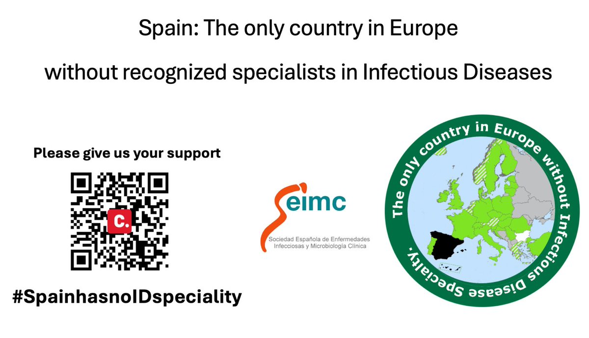 Dear colleagues and European ID specialists, Spain is the only country without a recognized specialty in Infectious Diseases. Please support us by signing through the QR @DavilaPiluca @FrancescaGioi10 @Salud_Culturas @mscondetoledo @MicroClinicoVLC @microRyC @PROA_maran